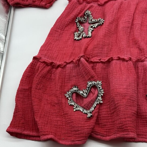 A Rare Bird Shine Bright One Size Star Heart Cutout Bling Rhinestone Tunic Dress - Picture 5 of 12